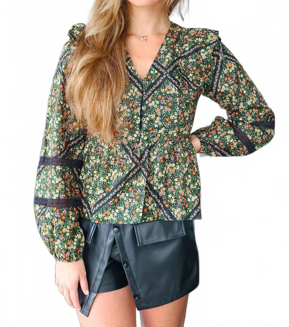 NEW LOST + WANDER ortensia top in green multi